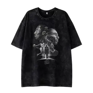 Hot sale basketball star printed design short sleeve wash retro street T-shirt for men
