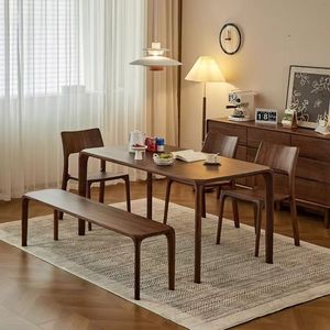 โต๊ะรับประทานอาหารไม้วอลนัทอเมริกาเหนือ รูปทรงสี่เหลี่ยมผืนผ้า ไม้เนื้อแข็ง โมเดิร์น ข้อต่อแบบมอร์ทิสแอนด์เทนนอน สำหรับใช้ในบ้าน โครงสร้างแข็งแรงมั่นคง - Product Image 1