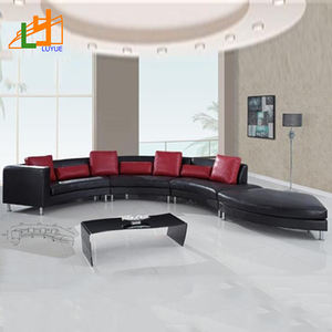 Sofá Seccional Curvo Azul para Sala de Estar, Forma de Media Luna en C, con Cuero Genuino y Relleno de Esponja, Muebles para el Hogar - Product Image 2