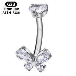 Anillo para Ombligo de Titanio ASTM F136, Estilo Mariposa, Incrustaciones de Cristal CZ, Rosca Interna, Joyería Tit - Product Image 1