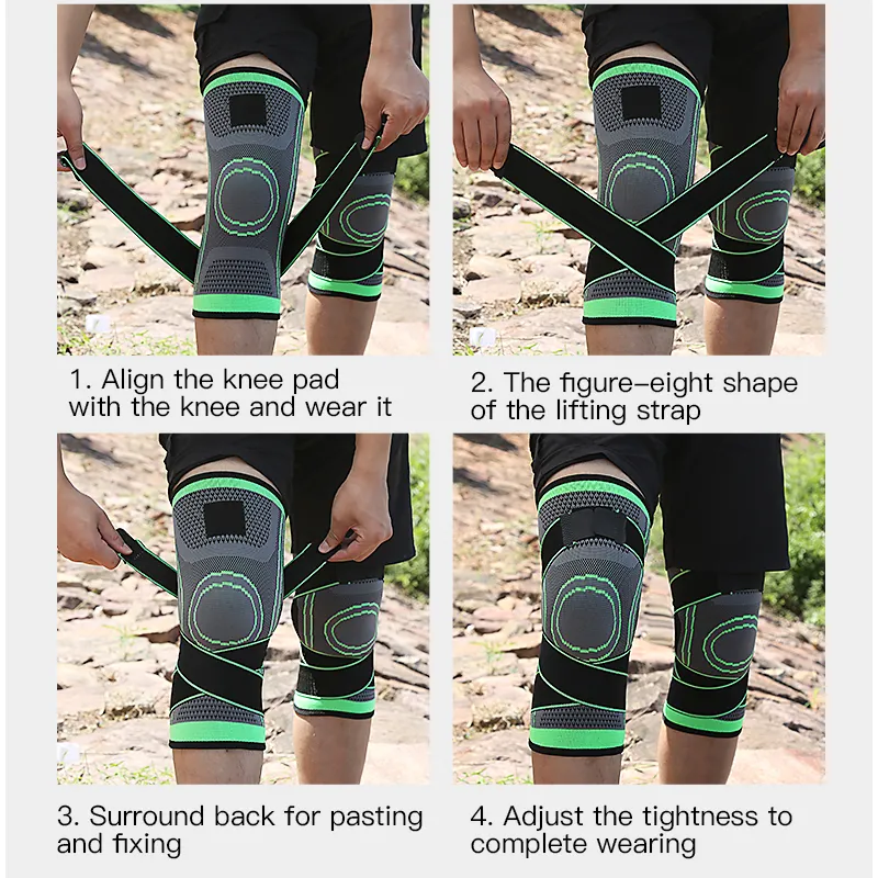 निर्माता दबावयुक्त 3डी बुना हुआ नायलॉन घुटने का ब्रेस सांस लेने योग्य खेल संपीड़न आस्तीन फिटनेस सुरक्षा घुटने का समर्थन ताना