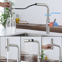Vente chaude mitigeur cascade robinet de cuisine nickel brossé robinets d'évier chaud et froid robinets de cuisine mitigeur