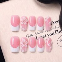 Lot de 10 faux ongles en PMMA faits à la main, courbes carrées 2.5, style français, à presser, couvrance totale, réutilisables