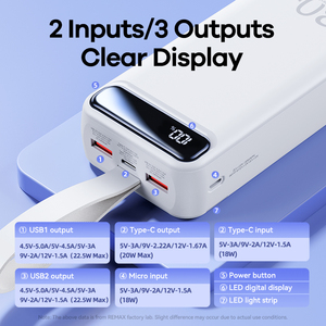 Rpp-522 20w+22.5w Pd+qc <span class=keywords><strong>Powerbank</strong></span> 30000 Mah Batería Externa Portátil Inteligente Multicompatible de Carga Rápida 30000mah 20000mah - Product Image 4