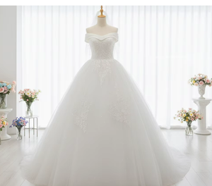 S0292X New Bride Tail Petite One Shoulder French Style Simple Main Yarn Temperament Dream Wedding Dress - Product Image 6