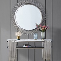Nouvelle Arrivée Table Console Elliptique Dorée en Gros de Chine, Table d'Entrée avec Plateau en Marbre et Piétement en Acier Inoxydable
