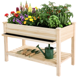 USA Warehouse Wooden Raised <b>Garden</b> Planter Box Outdoor Flower Pot Vegetable Planting <b>Bin</b> with Lower <b>Storage</b> Shelf - Product Image 3