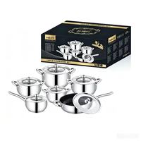 Ensemble de casseroles de cuisine en acier inoxydable à double fond, 12 pièces, comprenant une marmite, une casserole à lait, une poêle et une bouilloire