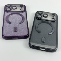 Coque magnétique électroplaquée à paillettes pour iPhone 17 Pro Max, 16E, 15 Pro Max avec film de protection d'objectif intégré, vente en gros, coque de téléphone Android