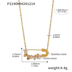 Collier tendance en acier inoxydable avec pendentif épingle de sûreté plaqué or, bijou zircon élégant pour anniversaire - Product Image 3