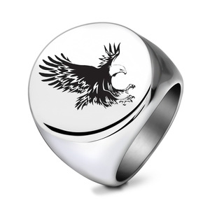 Bague Aigle 22MM en acier inoxydable, ronde, gravée au laser, bijou pour homme, cadeau - Product Image 5