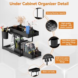 2 Pack Double Sliding ABS <strong>Bathroom</strong> Cabinet Organizer 2-Tier <strong>Under</strong> <strong>Sink</strong> <strong>Storage</strong> and Organizer Tool <strong>Storage</strong> Solution - Product Image 2