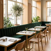 Canapé de restaurant personnalisable de luxe en acier inoxydable vert doré avec table à manger en marbre