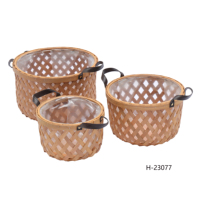Panier de rangement en copeaux de bois pour la décoration de la maison, avec doublure imperméable, poignée en cuir, design moderne écologique, utilisation polyvalente