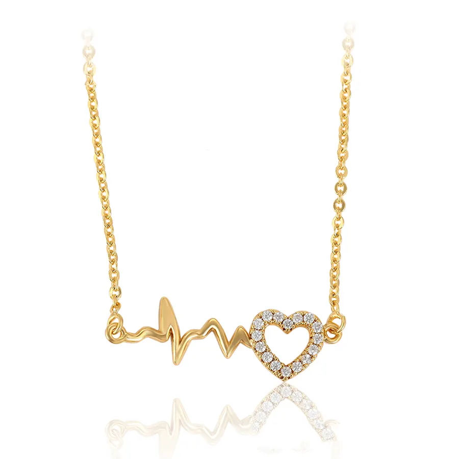 46107 xuping fashion gold necklaces 24k gold plated heart shaped zircon necklaces
