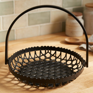 Panier de rangement rond en métal, design minimaliste en fer soudé pour l'organisation de la cuisine, durable, à un seul niveau - Product Image 4