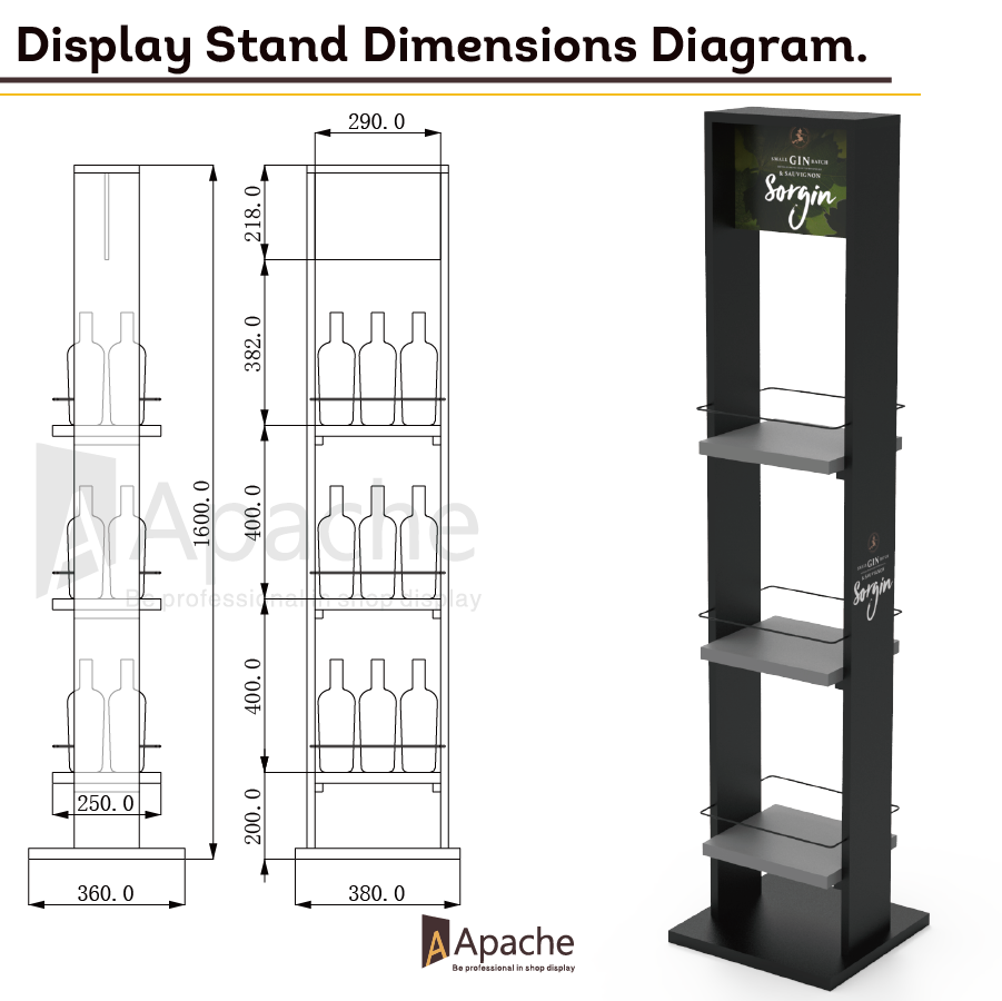 Apache Customized Metal Display Stand Wine Display Rack Shelf for Supermarket — view 2