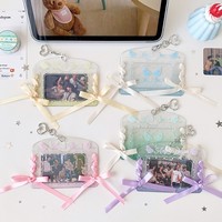 Porte-cartes photo horizontal transparent de 3 pouces, pendentif carte aile d'ange Kawaii avec nœud en ruban DIY, breloque de sac pour Kpop et carte d'identité étudiante