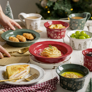 Tasses à café en céramique de style nordique pour Noël, tasses à eau en céramique, assiettes à dessert et assiettes à steak occidentales pour la maison - Product Image 2