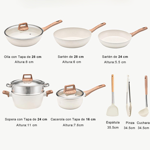 Batterie de cuisine en aluminium forgé avec revêtement marbré antiadhésif, poignée en bakélite, comprenant poêle, casserole et faitout - Offre Spéciale - Product Image 2