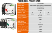 Interrupteur de transfert automatique compact, disponible en 2P/4P, 16A-3200A pour commutation double alimentation
