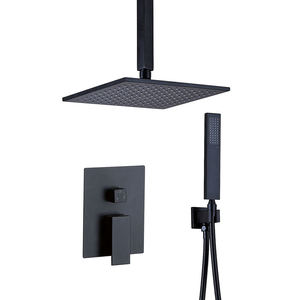Ensemble de douche mural dissimulé 59-1 en laiton, double fonction, finition chrome noir, avec pommeau de douche carré effet pluie pour salle de bain - Product Image 1