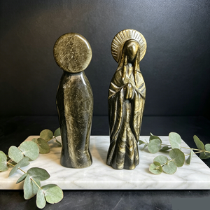 Estatua <span class=keywords><strong>de</strong></span> la Virgen María Tallada a Mano en Obsidiana Dorada Natural, Figura Religiosa <span class=keywords><strong>de</strong></span> Cristal Curativo para Decoración del Hogar - Product Image 3