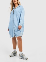 Robe en jean bleu de grande taille pour femmes à manches longues robe pull en jean à capuche grande taille personnalisée