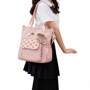Sac fourre-tout Oxford à pois mignon, style coréen, pour l'école, avec breloque de dessin animé, pour adolescentes, pour les études quotidiennes - Product Image 2