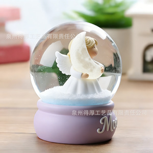 Caja de música redonda decorativa con diseño de ángel lunar de cristal y nieve, regalo para estudiantes y amigos - Product Image 2