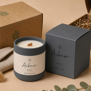 AIKUN Supplier <b>Bulk</b> Neutral Earth Tone Gift Box Ceramic Scented <b>Candle</b> for Living Room Spa Hotel Eid - Product Image 2
