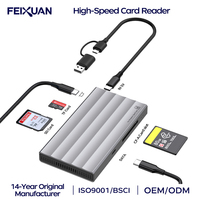 Lecteur de cartes personnalisé 4-en-1 avec interface USB 3.1 Type-C, prend en charge les cartes mémoire SD/TF pour appareils photo, drones, en alliage d'aluminium, externe
