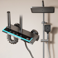 Ensemble de douche thermostatique pour salle de bain, en laiton poli, montage mural, design moderne, système de douche à poignée unique avec eau froide et chaude