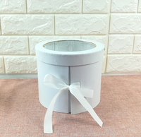 Boîte à fleurs ronde à 2 niveaux, boîte à fleurs à double étage avec tiroir rotatif, emballage cadeau pour fleuriste avec couvercles transparents et ruban