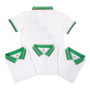เสื้อโปโลสีขาวแบบยูนิเซ็กซ์ เนื้อผ้านุ่ม ระบายอากาศได้ดี ดีไซน์ทันสมัย ขอบปกและปลายแขนเสื้อสีเขียว สำหรับใส่ลำลองหรือเป็นชุดยูนิฟอร์มทำงาน - Product Image 1