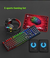 T-WOLF TF880 Ensemble de jeu 5-en-1 Clavier éclairé Souris Casque Haut-parleurs et tapis de souris
