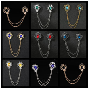 Acessórios de Moda Estilo Britânico: Broche de Corrente Clássico Masculino com Gema Preta, Alfinete de Colarinho para Terno, Joia com Borla para Gravata Borboleta, Casamento e Noivado - Product Image 2