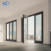 Fournisseur Alibaba Portes françaises en aluminium noir Verre doré Battantes Fabrication sur mesure Conception graphique Revêtement en poudre Moderne Extérieur Extérieur