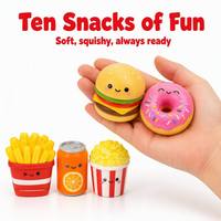 Mini Squishies Alimentaires Lot de 10 : Burger, Frites, Donut, Popcorn, Taco, Visage Kawaii, Corps Souple, Cadeau de Bureau, Jouets Squishy