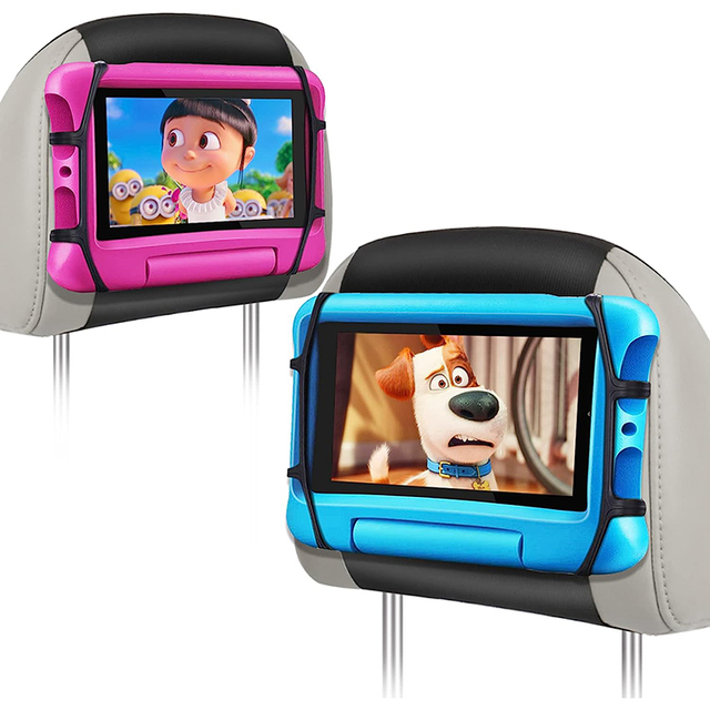 Car Headrest Mount Holder, Tablet Holder for Kids in Back Seats, Anti-Slip Strap and Holding Net, Fits All 7 Inch to 12.9 Inch