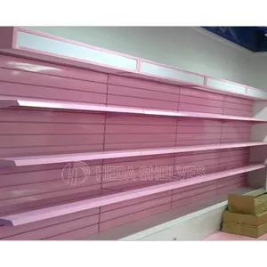 Multifunctional Pink Supermarket Shelf Makeup Gondola Shelves Used To Market Luxury Trpe Double Surfaces Back Plate