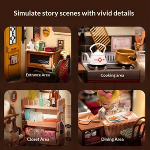 YUANGU Kits de puzzles en bois à assembler soi-même, thème Cabane, Loft, <span class=keywords><strong>Maison</strong></span> de café champêtre, avec fonction support de livres - Product Image 4