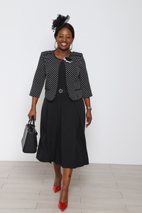 Traje de Vestir con Estampado de Puntos y Chaqueta, Talla Grande 5XL - Product Image 2
