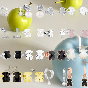 Pendientes de Aro con Diseño de Oso Adorable, Joyería Fina de Lujo, con Múltiples Gemas y Perlas, Chapados en Oro y Plata, para Mujer, Joyería Premium - Product Image 1