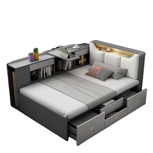 Nội thất phòng ngủ hiện đại tiết kiệm không gian bằng gỗ tếch, giường đơn/đôi đa năng có ngăn chứa đồ, giường trẻ em giả da - Product Image 1