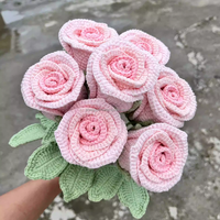 Künstliche Blumen Romantische Moderne Baumwollstoff Handgemachte Häkel-Einzelne Große Rote Rosen für Halloween-Geschenk Ehefrau Ewige Rose Geschenk