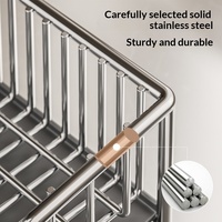 Égouttoir de cuisine autoportant en acier inoxydable avec support pour robinet d'évier et rangement pour vaisselle