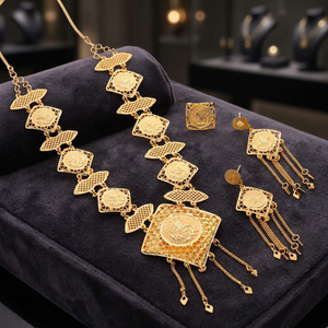 Ensemble de colliers longs remplis d'or, bijoux de luxe, ensemble de bijoux traditionnels, bijoux de mode, ensemble de bijoux en laiton plaqué or. - Product Image 2