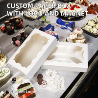 Boîte d'emballage en papier jetable personnalisable pour boulangerie, design avec fenêtre ondulée, pour biscuits, macarons, boîtes à friandises