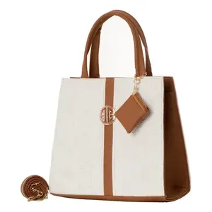 Sac de plage tissé pour femme Fana Alola M3729 en cuir de vachette blanc, trois poignées, fermeture ouverte, sac à main de luxe - Product Image 1